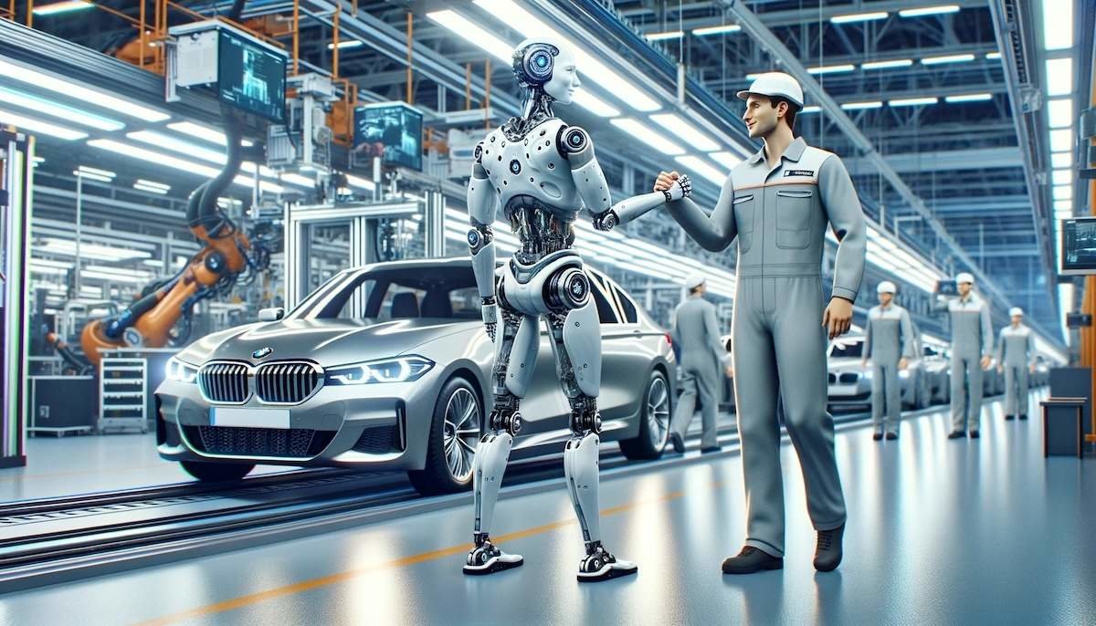 Imagen de robots humanoides en una fábrica de BMW